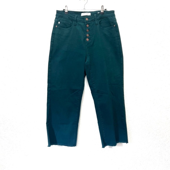 Judy Blue  high-rise, wide-leg, cropped jeans with a raw hem and a button fly 30 - Picture 1 of 9